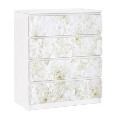 Okleina meblowa IKEA - Malm komoda, 4 szuflady - Dahlie Morze kwiatów białe