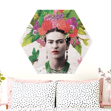 Obraz heksagonalny z Alu-Dibond - Frida Kahlo - Portret z kwiatami