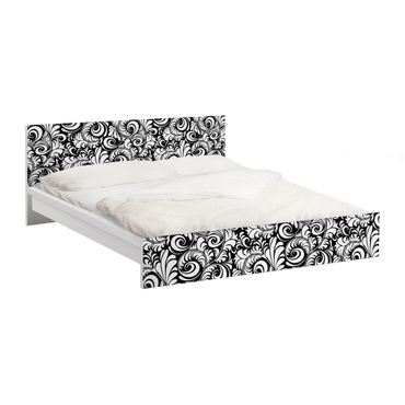 Okleina meblowa IKEA - Malm łóżko 140x200cm - Wzór w czarno-białe liście