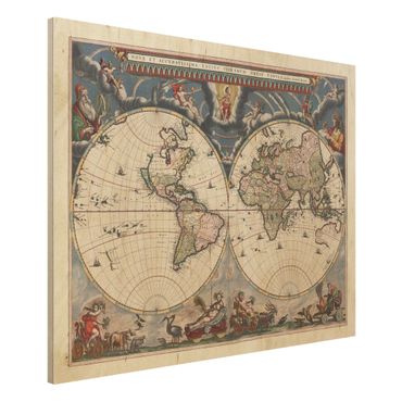 Obraz z drewna - Historyczna mapa świata Nova et Accuratissima z 1664 r.