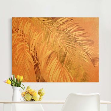 Złoty obraz na płótnie - Liście palmy różowe i złote II