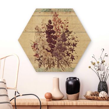 Obraz heksagonalny z drewna - Bukiet botaniczny w stylu vintage