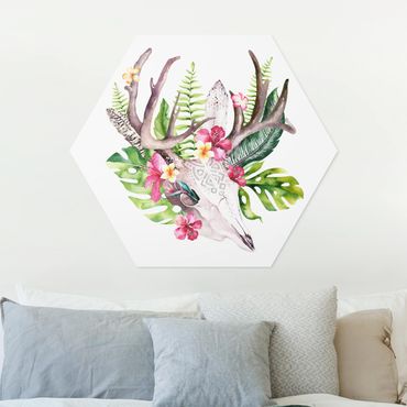 Obraz heksagonalny z Forex - Czaszka tropikalnego kwiatu II