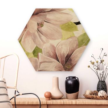 Obraz heksagonalny z drewna - Magnolia Blushes II