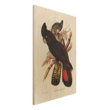 Obraz z drewna - Ilustracja w stylu vintage kogut czarny złoty