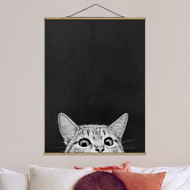 Plakat z wieszakiem - Ilustracja kot czarno-biały rysunek