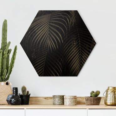 Obraz heksagonalny z Alu-Dibond - Czarne liście palmy