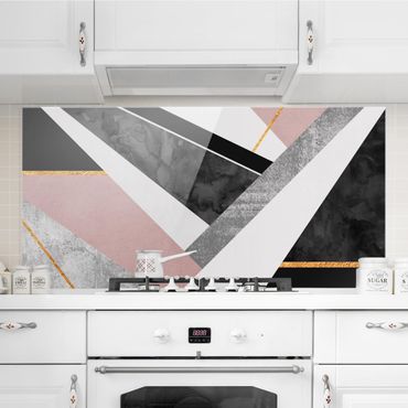 Panel szklany do kuchni - Geometria czarno-biały ze złotem