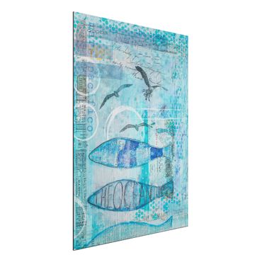 Obraz Alu-Dibond - Kolorowy kolaż - Niebieskie rybki