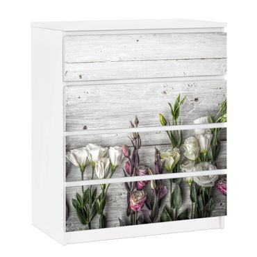 Okleina meblowa IKEA - Malm komoda, 4 szuflady - Tulipanowa róża Shabby Wood Look