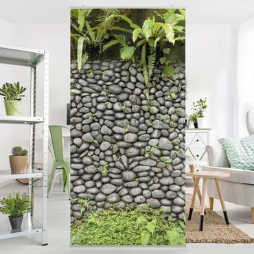 Parawan pokojowy - Kamienny mur z roślinami