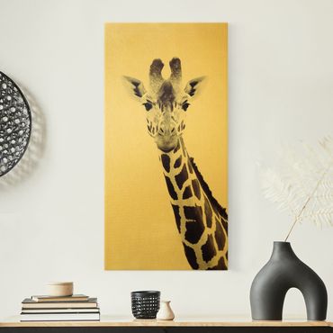 Złoty obraz na płótnie - Portret żyrafy w czerni i bieli