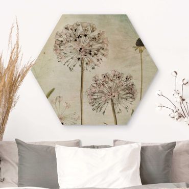 Obraz heksagonalny z drewna - Kwiaty w pastelach