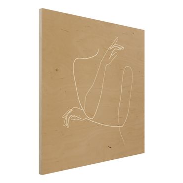 Obraz z drewna - Line Art Ręce kobiety beżowy