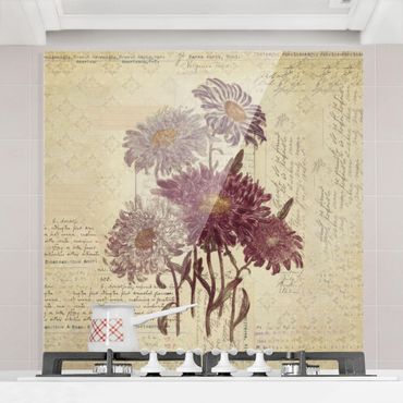 Panel szklany do kuchni - Kwiaty w stylu vintage z pismem odręcznym