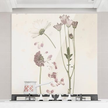 Panel szklany do kuchni - Herbarium w kolorze różowym II