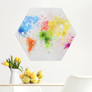 Obraz heksagonalny z Forex - Mapa świata z kolorowym rozbryzgiem