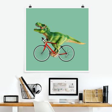 Plakat - Dinozaur z rowerem