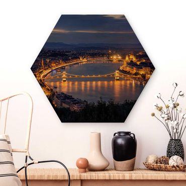 Obraz heksagonalny z drewna - Widok na Budapeszt