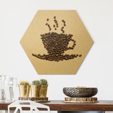 Obraz heksagonalny z Alu-Dibond - Filiżanka kawy ziarnistej