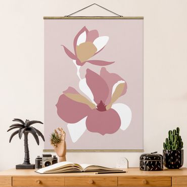 Plakat z wieszakiem - Line Art Kwiaty pastelowy róż