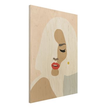 Obraz z drewna - Line Art Portret kobiety pastelowy beżowy