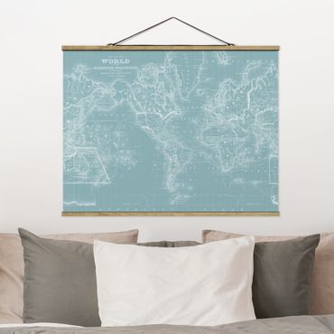 Plakat z wieszakiem - Mapa świata w kolorze lodowego błękitu