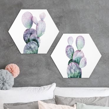 Obraz heksagonalny z Forex 2-częściowy - Kaktus w purpurze Zestaw I