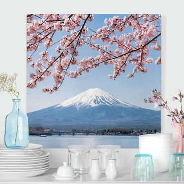 Obraz na płótnie - Kwiaty wiśni z górą Fuji