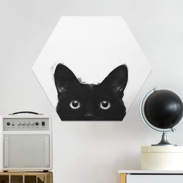 Obraz heksagonalny z Forex - Ilustracja czarnego kota na białym obrazie