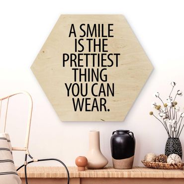 Obraz heksagonalny z drewna - Uśmiech to najładniejsza rzecz Sans Serif