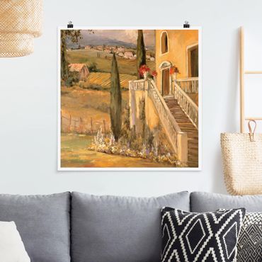 Plakat - Krajobraz włoski - schody do domu