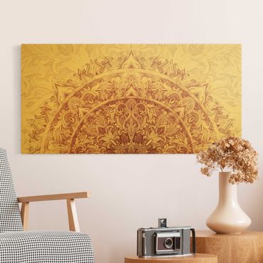 Złoty obraz na płótnie - Mandala akwarelowy ornament półkolisty czerwony