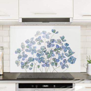 Panel szklany do kuchni - Błękitne kwiaty hortensji