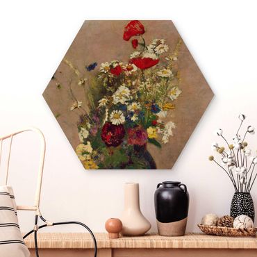 Obraz heksagonalny z drewna - Odilon Redon - Wazon na kwiaty z makami