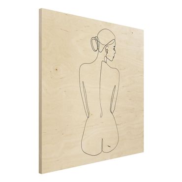 Obraz z drewna - Line Art Naga kobieta z tyłu czarno-biały