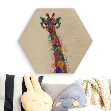 Obraz heksagonalny z drewna - Rainbow Splash Żyrafa