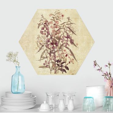 Obraz heksagonalny z Alu-Dibond - Vintage floral Linen Look