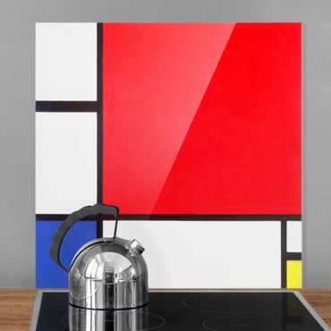 Panel szklany do kuchni - Piet Mondrian - Kompozycja Czerwony Niebieski Żółty
