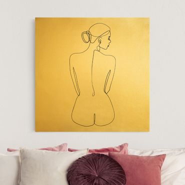 Złoty obraz na płótnie - Line Art Naga kobieta z tyłu czarno-biały