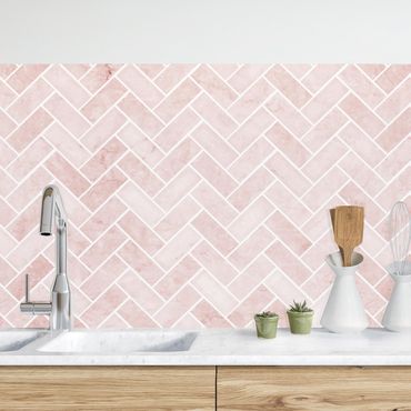 Panel ścienny do kuchni - Marmurowe płytki w jodełkę - Old Pink