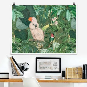 Plakat - Kolaż w stylu vintage - kakadu i koliber