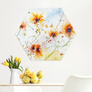 Obraz heksagonalny z Forex - Malowane kwiaty