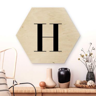 Obraz heksagonalny z drewna - Biała litera Szeryf H