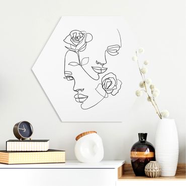 Obraz heksagonalny z Forex - Line Art Twarze kobiet Róże czarno-biały
