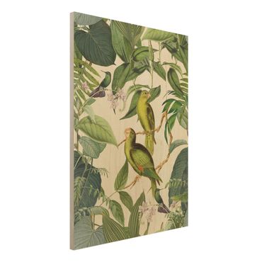 Obraz z drewna - Kolaże w stylu vintage - Papugi w dżungli
