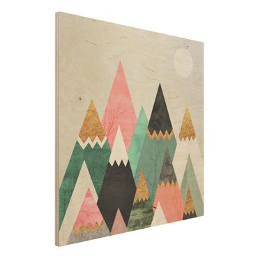 Obraz z drewna - Góry trójkątne ze złotymi iglicami