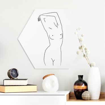 Obraz heksagonalny z Forex - Line Art Kobieta naga czarno-biały