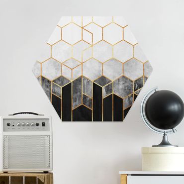 Obraz heksagonalny z Forex - Złote sześciokąty czarno-biały