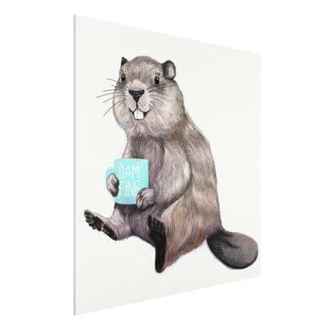 Obraz Forex - Ilustracja przedstawiająca bobra z filiżanką kawy